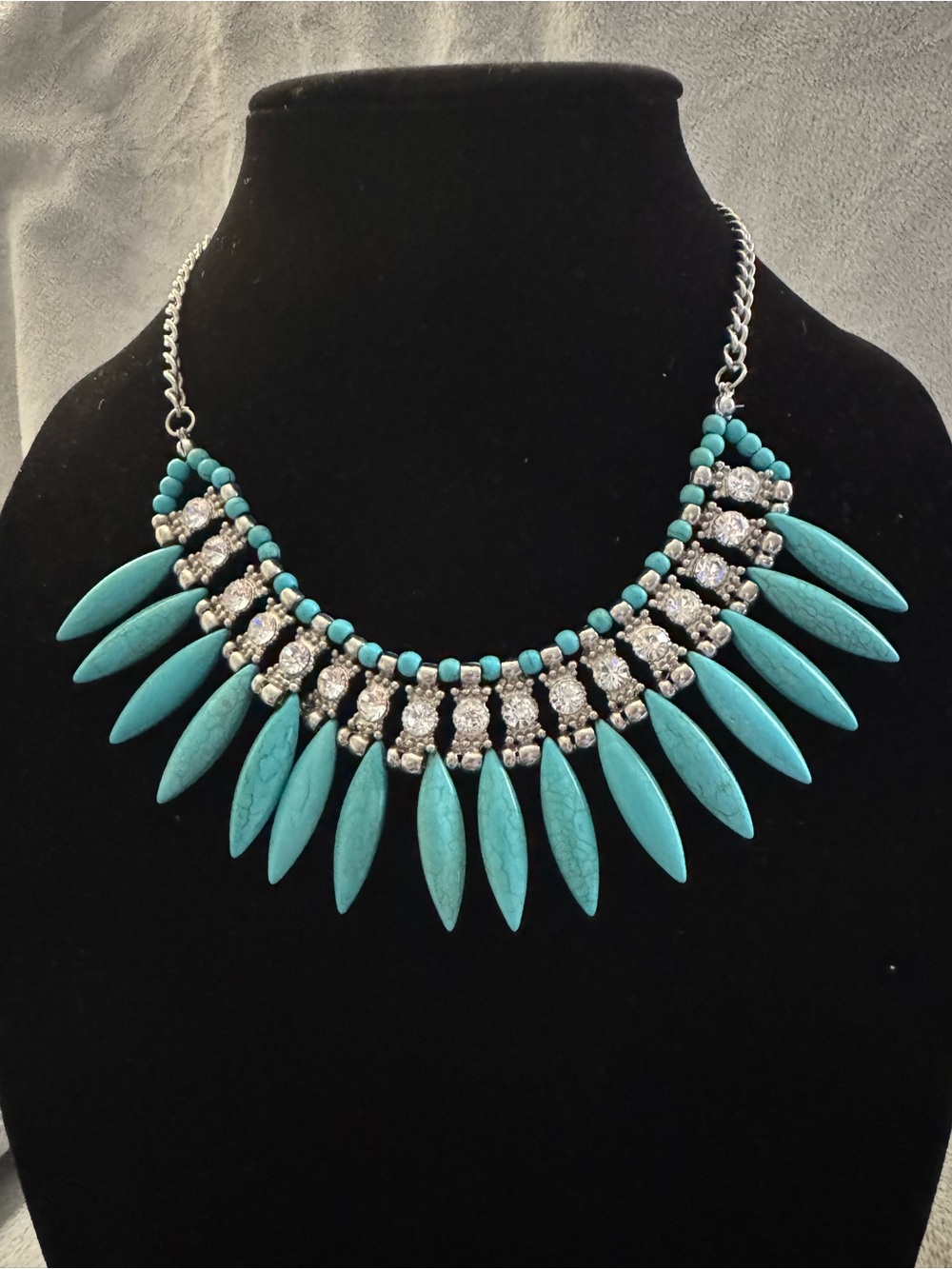 Faux Turquoise Spike and Crystal Statement Necklace - Women Jewelry